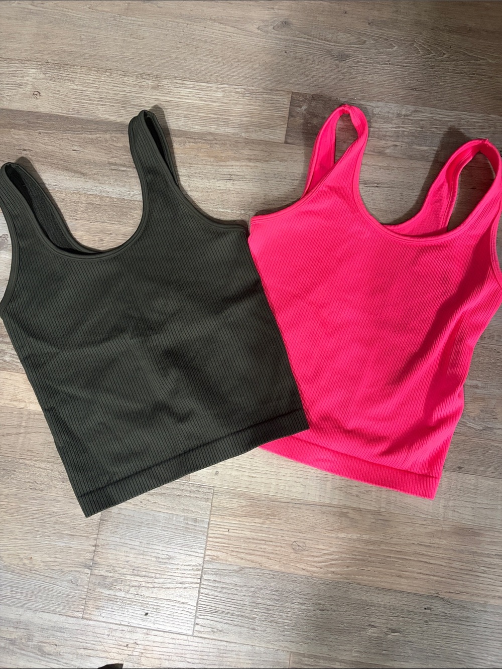 A New Day Ribbed Tank Crop Top - Hot Pink size M and Olive size S